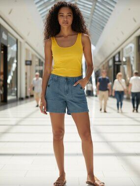 🌴H&M Chambray Lightweight Cuffed Hem Denim Women's Shorts Size 8